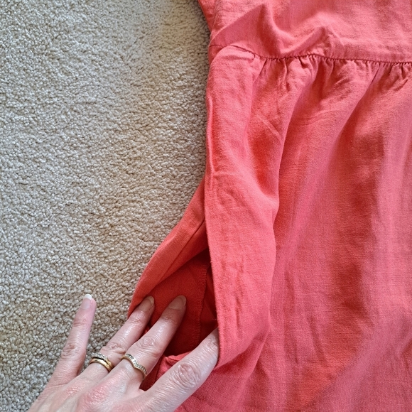 Briggs New York Coral Linen Dress Medium V-neck Short Sleeved - Picture 14 of 15
